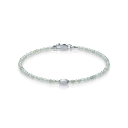 NÓVA gyöngyös akvamarin karkötő fehérarany medállal és fehérarany csattal.