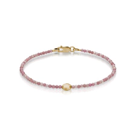 NÓVA gyöngyös pink turmalin karkötő arany medállal és arany csattal.