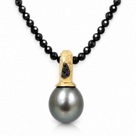 14K ARANY NYAKLÁNC TAHITI GYÖNGGYEL ÉS FEKETE SPINELLGYÖNGYÖKKEL | ONE OF A KIND